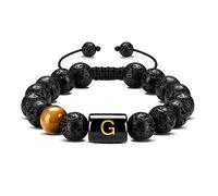 YRYRYW Jewellery Bracelet Lava Stone Tiger's Eye Alphabet Braided for Him and Her, Real Natural Stones Surfer Bracelet Couples, 10 mm, Great Gift Idea, Handmade, 22 cm Household faucets