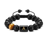 YRYRYW Jewellery Bracelet Lava Stone Tiger's Eye Alphabet Braided for Him and Her, Real Natural Stones Surfer Bracelet Couples, 10 mm, Great Gift Idea, Handmade, 22 cm Household faucets