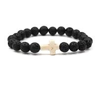 YRYRYW Jewellery Bracelets 8 mm Natural Stone with Cross Pendant for Him and Her, Elastic Bracelet, Handmade - 19 cm Household faucets