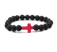 YRYRYW Jewellery Bracelets 8 mm Natural Stone with Cross Pendant for Him and Her, Elastic Bracelet, Handmade - 19 cm Household faucets