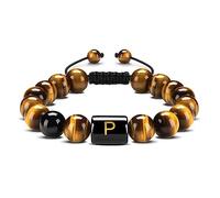 YRYRYW Jewellery Bracelets Tiger's Eye Elegant Woven Letter for Him and Her, Real Natural Stones, Elastic Bracelet 10 mm, Gift for Men Made of Real Natural Stones - 22 cm Household faucets