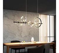 YRYRYW Lamp fixture Kitchen Island Dining Room,G9+LED Light Luxury Long Lamp At The Dining Table,Clear Glass Globe Lampshade Ceiling Light,Nordic Art Chandelier,Linear Bubb-Black. 7t Household