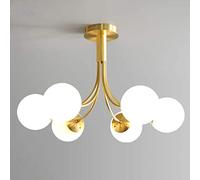 YRYRYW Light Luxury Magic Bean Sucks The Top Lamp,E27 Glass Chandelier During Light,Brushed Brass With White Frosted Globes Branch Molecule Ceiling Light For Living Dining Room Restauran-Gold milk
