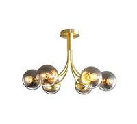 YRYRYW Light Luxury Magic Bean Sucks The Top Lamp,E27 Glass Chandelier During Light,Brushed Brass With White Frosted Globes Branch Molecule Ceiling Light For Living Dining Room Restauran-Gold smoke