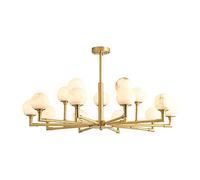 YRYRYW Living Room Dining Room Bedroom Model Room Lamps,G4 New Chinese Style Full Copper Chandelier,Post- Light Luxury Natural Marble Chandelier-Full copper and cloud stone 15 head Household faucets