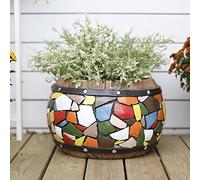 YRYRYW Mosaic Flowerpot Creative Villa Courtyard Garden Balcony Layout Decoration Ceramic Large Household Flower Tube Wooden Bucket Porcelain Flower Pot Household faucets