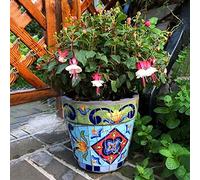 YRYRYW Outdoor Mexican Retro Green Square Painted Process Flower Pot Spain Round Plant Ceramic Planter Bonsai Floor-to-ceiling Garden Decoration Creative Potted Flowerpot Plants Ornaments Household