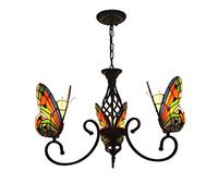 YRYRYW Pastoral Style Chandelier Lighting Butterfly Stained Glass Pendant Hanging Lamp for Living Room Bedroom Kitchen Dining Room Ceiling Light Fixture,110-,E27,3 head Household faucets