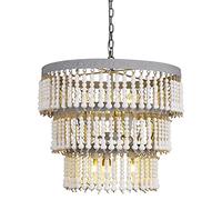 YRYRYW Personality Distressed Lamps,Cloakroom Living Room Dining Room,Princess Room 's Bedroom Decorative Light,E14 American Style Retro Wood Beads Chandelier-Retro white 55 * 48cm Household faucets