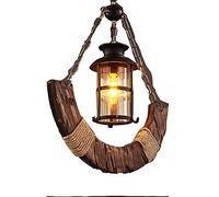YRYRYW Retro Solid Wood Head Lighting,Bar Restaurant Shop Decoration,Creative Industrial Style Chandelier,E27 American Country Boat Wood Chandelier-Wood and black 56 * 100cm Household faucets