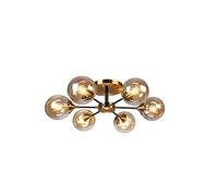 YRYRYW Round Glass Magic Bean Molecules Ceiling Light,Flush Mount Ceiling Light Fixture With Smoky Glass Classic Black Sputnik Pendent Light For Living Room,E14 Mid Century Chandelier-Amber 6 head