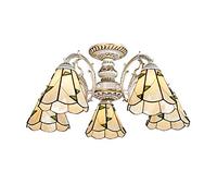 YRYRYW Style Chandelier,E27 Pastoral Mediterranean Ceiling Lamp,Rose Flower Stained Glass During Light Farmhouser Ceiling Light Fixture For Dinner Room Living Room Decorate-White. 5 head Household