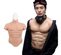 YRZGSAWJ Silicone Muscle Suit Fake Muscle Realistic Abs Human Soft Skin Texture for Male Strong, Mens Drag, Cosplay (ivory white, S)