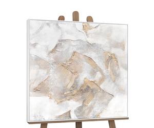 YS-Art Abstract acrylic painting in frame Mountain peaks Modern artwork with landscape motive Hand-painted textured art Home decor 35x35 inches