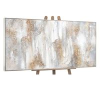 YS-Art Abstract acrylic painting on canvas Philosophy Beige gold hand painted artwork for interior Wall art decor With Frame 56x28 inch