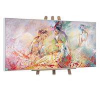 YS-Art Abstract hand painted painting Hot Summer Modern colorful artwork with abstract people figurines Wall art for interior With Frame 40x20 inch