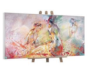 YS-Art Abstract hand painted painting Hot Summer Modern colorful artwork with abstract people figurines Wall art for interior With Frame 40x20 inch