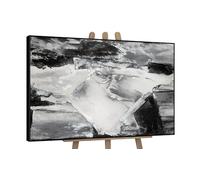 YS-Art Abstract original acrylic painting Contrasting reflections Framed modern wall art Black and white tones, textured surface with silver 48x32 inches