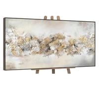 YS-Art Acrylic painting in frame Lucky line Hand-painted textured artwork with gold in grey black color Wall art for living room Home decor 80x40 inches