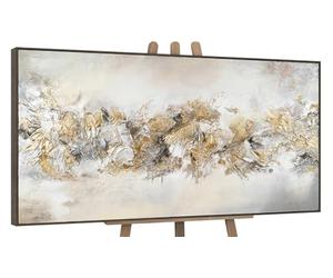 YS-Art Acrylic painting in frame Lucky line Hand-painted textured artwork with gold in grey black color Wall art for living room Home decor 48x24 inches