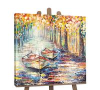 YS-Art Acrylic painting landscape Autumn pier Modern artwork for living room vivid wall decor Large artwork for dining room 35x35 inch