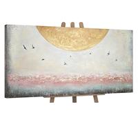 YS-Art Acrylic painting on canvas Energy of sun Modern wall art with sun Gold and pink color Artwork for bedroom Wall decor 63x32 inch