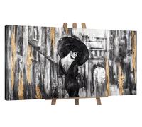 YS-Art Acrylic painting on canvas Film reel Textured abstract artwork with women black and gold color Wall art decor 48x24 inch