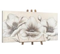 YS-Art Beige Cream Taupe Floral Abstract Painting - Original Handmade Textured Artwork on Canvas, Modern Neutral Art for Office or Dining Interior 63x32 inch