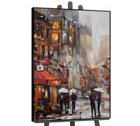 YS-Art Framed hand painted acrylic painting Urban atmosphere Artwork in colorful shades with cityscape Wall art town motive Home decor 48x32 inch
