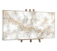 YS-Art Framed Original Handmade Painting - Luxury White Gold Abstract, Textured Wall Art for Hallway & Dining Room With Frame 56x28 inch