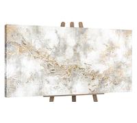 YS-Art Framed Original Handmade Painting - Luxury White Gold Abstract, Textured Wall Art for Hallway & Dining Room 56x28 inch