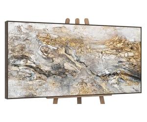 YS-Art Framed painted acrylic painting on canvas Glow Modern textured artwork in beige color with gold Wall art for living room 40x20 inches