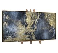YS-Art Framed painting Reflections II Hand-painted acrylic painting for home interior Wall art decor Modern artwork in blue gold color 56x28 inches