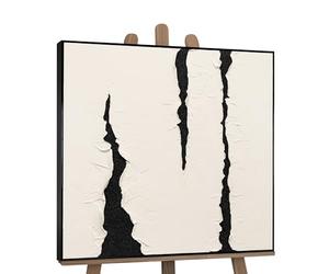 YS-Art Hand-painted abstract acrylic painting in frame Experience Modern artwork textured with sparkly in black beige color Wall art 40x40 inches