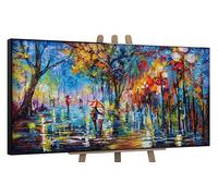 YS-Art Hand-painted abstract cityscape Autumn alley Painting wall art for living room colorful autumn motive Wall art With Frame 63x32 inch