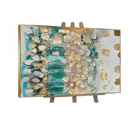 YS-Art Hand-painted acrylic original painting with frame Rhythm of infinity Textured wall art in green gold color 56x40 inches