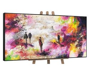 YS-Art Hand-painted acrylic painting in frame Spring chill Textured abstract artwork in vivid color Modern art people figurines 56x28 inches