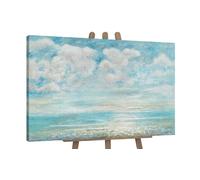 YS-Art Hand-painted acrylic painting on canvas seascape Summer coolness Modern wall art for room blue and white color Artwork 48x32 inch