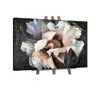 YS-Art Hand-painted acrylic painting Peonies II Wall art with flowers Modern abstraction artwork in dark green gold color 48x32 inch