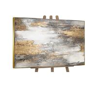YS-Art Hand-painted acrylic painting with frame Gentle flow of time Textured artwork in grey gold color Framed modern wall art Home decor 48x32 inches