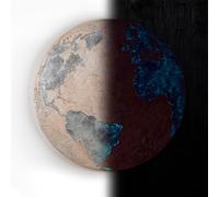 YS-Art Hand-painted circular acrylic painting Silver planet Glow in the dark art in beige grey color Night light wall decor Luminous 32 inch