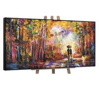 YS-Art Hand Painted Colorful Street Scene Canvas in Frame Romantic Couple