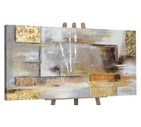 YS-Art Hand-painted modern painting textured Abstraction Artwork with gold and yellow color Wall art decor for room Arts crafts 48x24 inch