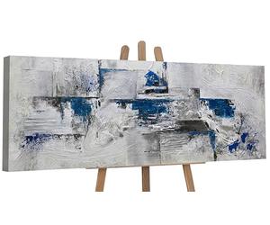 YS-Art Hand-painted painting Abstract III Colorful modern artwork abstraction motive with grey blue color Wall decor Original artwork 60x20 inch