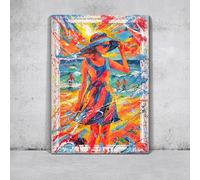 YS - Art Luxury Acrylic Painting on Canvas with Frame Author Series Woman on the Beach Hand-Painted Wall Picture Living Room Modern Home Decor Pictures Office Real Art 140 x 100 cm