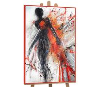 YS-Art Luxury Colorful Abstraction Of Acrylic Painting On Canvas Flaming Grace In Red And Black Tones Canvas Hand-Painted Wall Art Living Room Modern Home Decor 56x40 inches