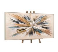 YS-Art Luxury Colourful Abstract Acrylic Painting on Canvas with Frame Beige Hand-Painted Wall Picture Living Room Modern Home Decor Pictures Office Real Art 56x28 inches