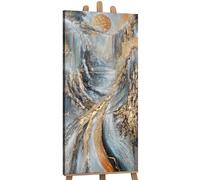 YS-Art Original Acrylic Painting | Abstract Gold and Grey River Landscape | Mountain Scenery Canvas | Modern Wall Art 45x20 inch