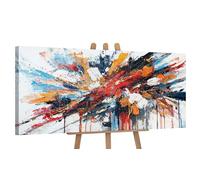 YS-Art Original Handmade Dynamic Abstract Explosion Artwork, Rich Textured Acrylic Canvas, Vibrant Energy Composition Wall Decor for Office or Creative Workspace 45x20 inch