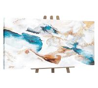 YS-Art Original Handmade Painting - Blue Gold Abstract, Elegant Framed Artwork with Texture, Premium Hand-painted Modern Wall Decor for Home Office 56x28 inch